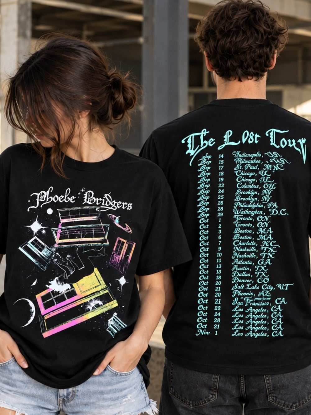 Phoebe Bridgers The Lost Tour Shirt Celestial Window 2 Sided Gildan Black Tee